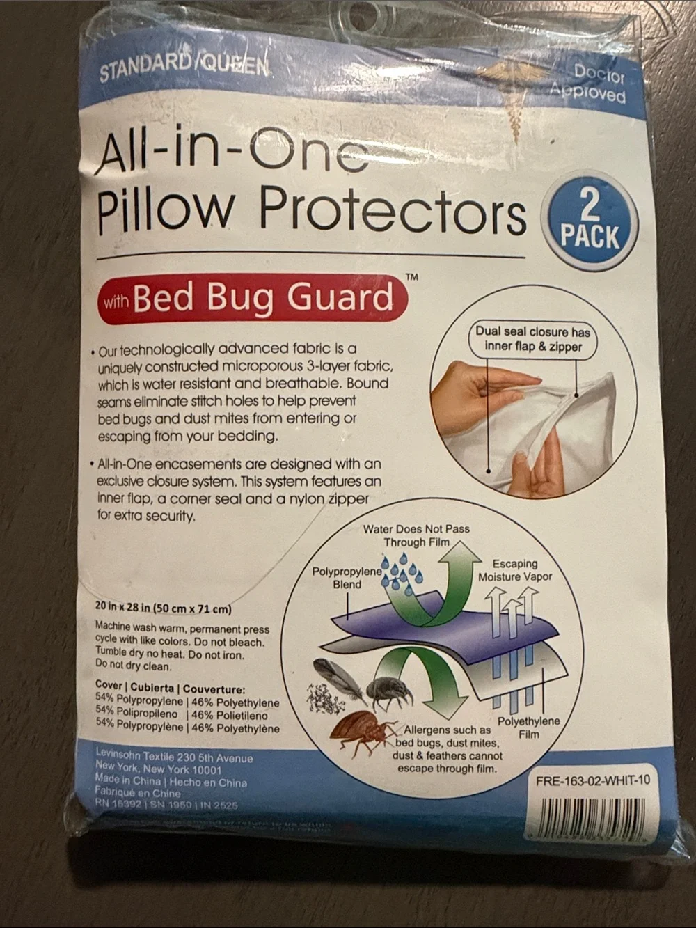 All-in-One Pillow Protectors with Bed Bug Guard – White (2 Pack)